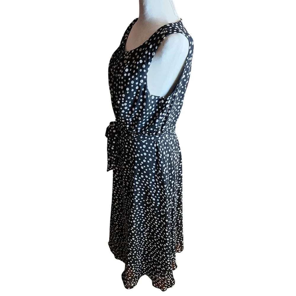NY Collection Womens Black White Polka Dot Sleeveless Midi Dress CCD0525 PL NWT